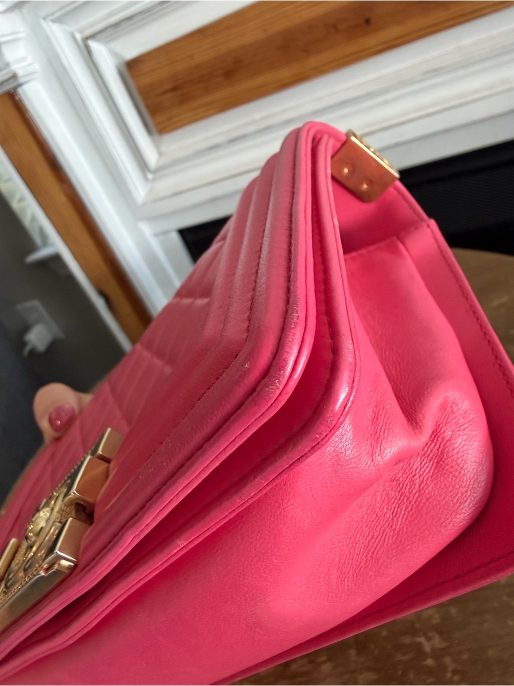 CHANEL Hot Pink Quilted Lambskin Small Boy bag Crossbody with Gold Hardware - Picture 10 of 16